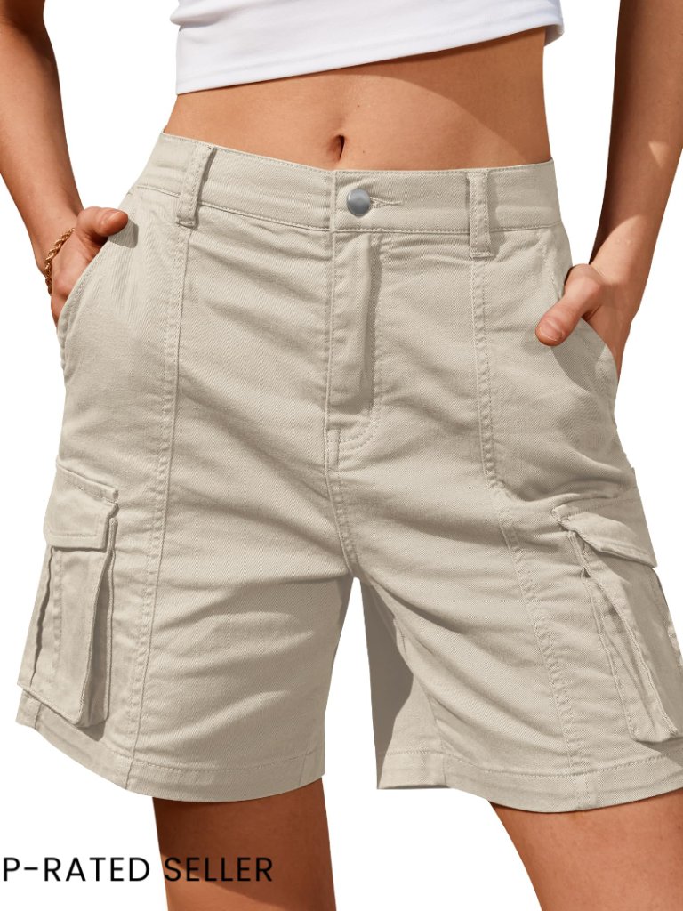 Cargo Shorts Bermuda Knee Length Elastic Waist Y2k Casual Summer Wear